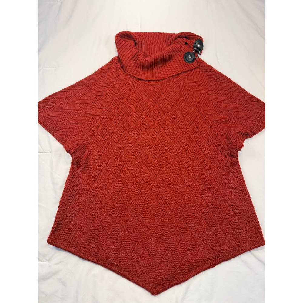 Croft & Barrow Red Poncho Sweater M Women Cowl Neck Textured Knit Cape Cozy